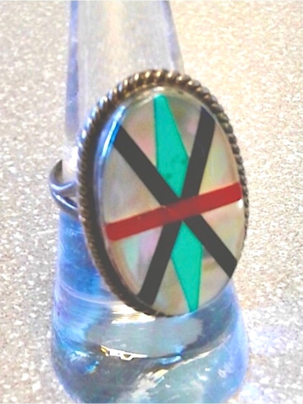 Vintage Native American Multistone Inlaid Ring Size 6 3/4